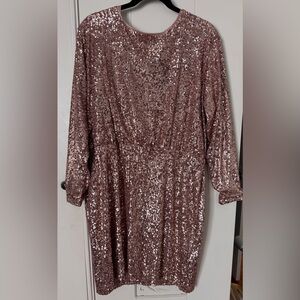 The Limited Rose Gold Sequin Long Sleeve Dress
